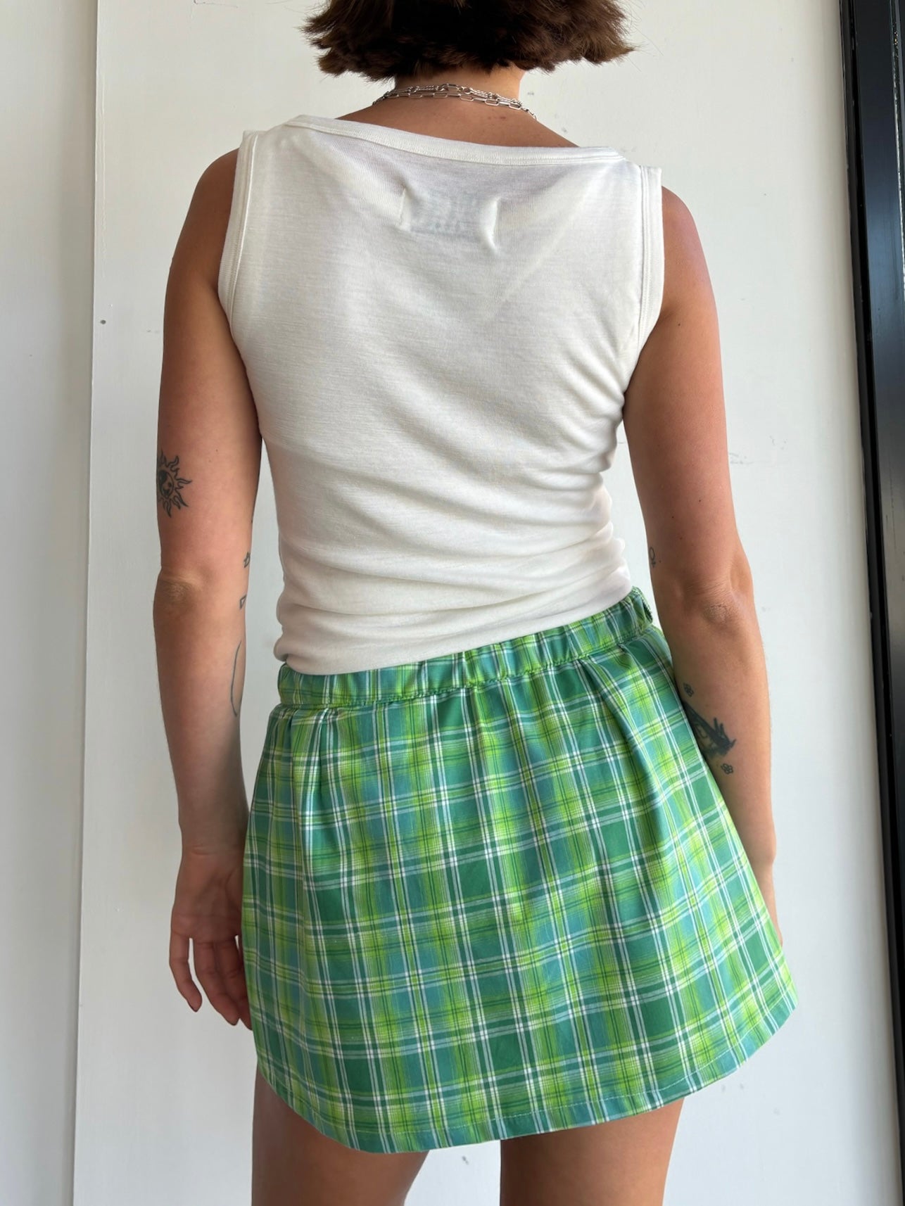PRE ORDER Mini Boxer Skirt in Green Tartan