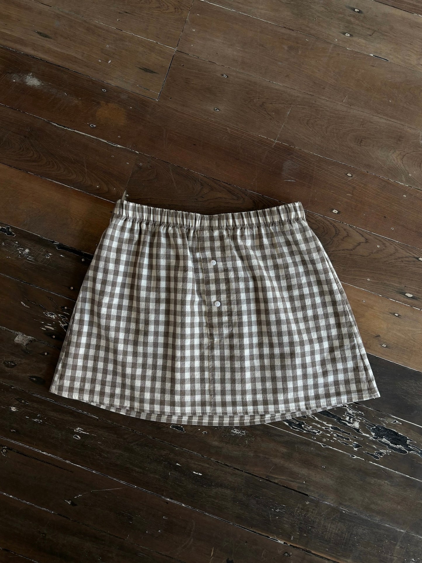PRE ORDER Mini Boxer Skirt in Brown Gingham